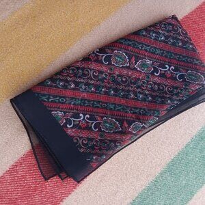 Vintage Sheer Paisley Striped Scarf With Multicolor Design & Black Border